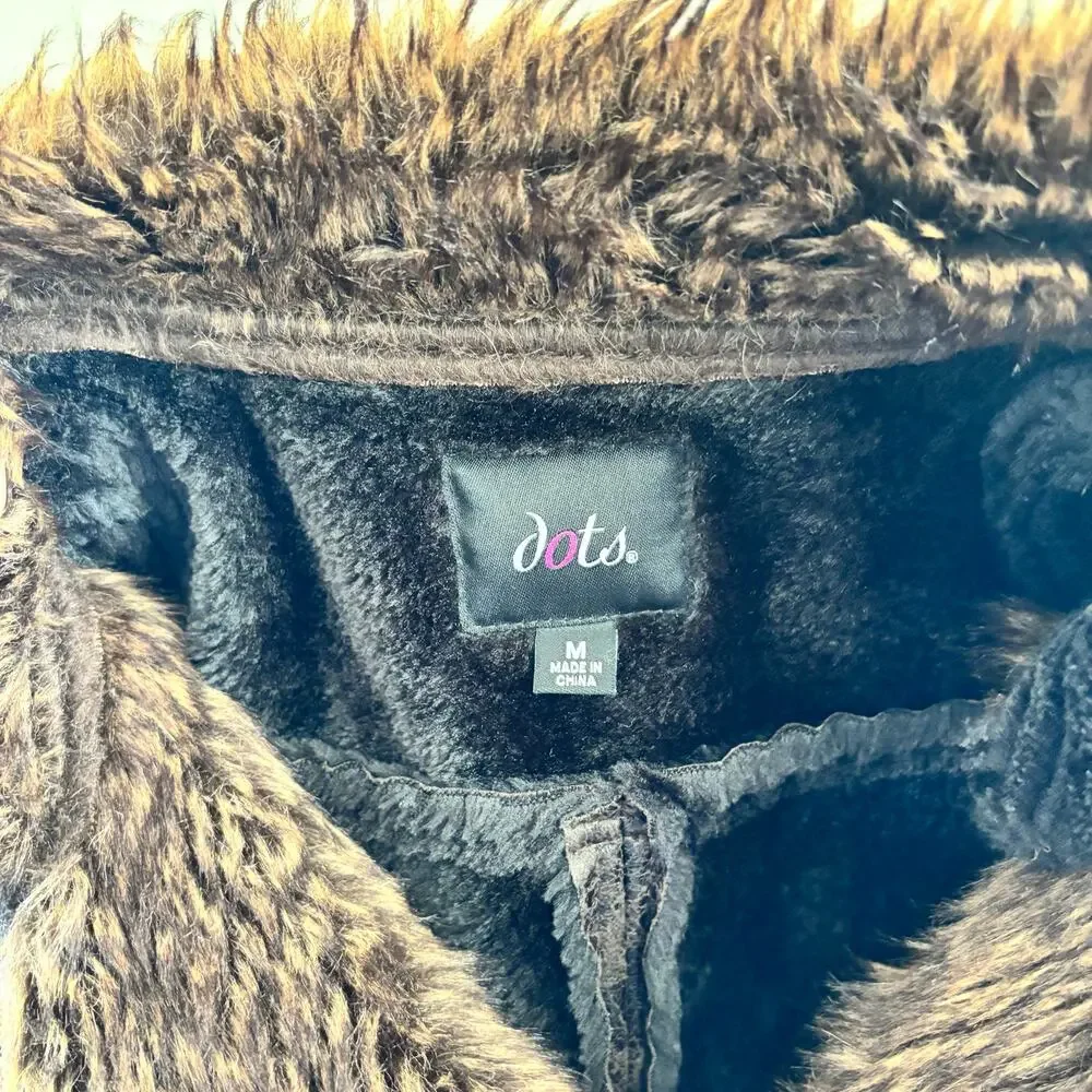 Dots Faux Fur Trim Leather Vest with Zipper Pockets Women's Size M - Picture 3 of 7